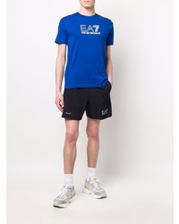 blaues bedrucktes T-Shirt mit einem Rundhalsausschnitt von Ea7 Emporio Armani