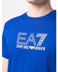 blaues bedrucktes T-Shirt mit einem Rundhalsausschnitt von Ea7 Emporio Armani