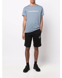 blaues bedrucktes T-Shirt mit einem Rundhalsausschnitt von Ea7 Emporio Armani