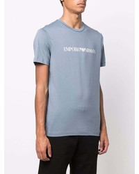 blaues bedrucktes T-Shirt mit einem Rundhalsausschnitt von Ea7 Emporio Armani