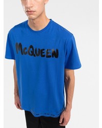 blaues bedrucktes T-Shirt mit einem Rundhalsausschnitt von Alexander McQueen