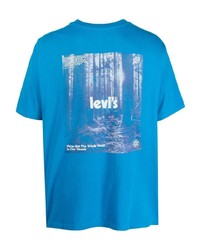 blaues bedrucktes T-Shirt mit einem Rundhalsausschnitt von Levi's