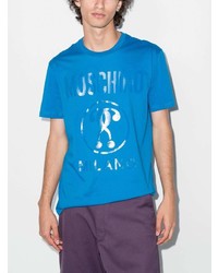 blaues bedrucktes T-Shirt mit einem Rundhalsausschnitt von Moschino