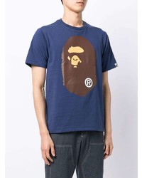 blaues bedrucktes T-Shirt mit einem Rundhalsausschnitt von A Bathing Ape