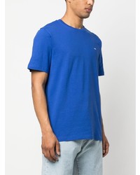 blaues bedrucktes T-Shirt mit einem Rundhalsausschnitt von Wood Wood