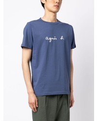 blaues bedrucktes T-Shirt mit einem Rundhalsausschnitt von agnès b.