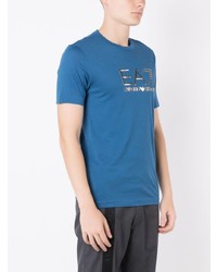 blaues bedrucktes T-Shirt mit einem Rundhalsausschnitt von Ea7 Emporio Armani