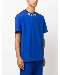 blaues bedrucktes T-Shirt mit einem Rundhalsausschnitt von MSGM