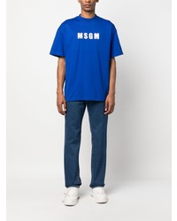 blaues bedrucktes T-Shirt mit einem Rundhalsausschnitt von MSGM