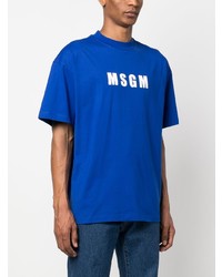 blaues bedrucktes T-Shirt mit einem Rundhalsausschnitt von MSGM