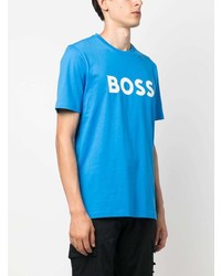 blaues bedrucktes T-Shirt mit einem Rundhalsausschnitt von BOSS