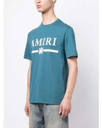 blaues bedrucktes T-Shirt mit einem Rundhalsausschnitt von Amiri