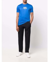 blaues bedrucktes T-Shirt mit einem Rundhalsausschnitt von Emporio Armani