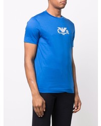 blaues bedrucktes T-Shirt mit einem Rundhalsausschnitt von Emporio Armani