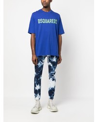 blaues bedrucktes T-Shirt mit einem Rundhalsausschnitt von DSQUARED2