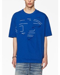 blaues bedrucktes T-Shirt mit einem Rundhalsausschnitt von Diesel