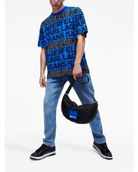 blaues bedrucktes T-Shirt mit einem Rundhalsausschnitt von KARL LAGERFELD JEANS