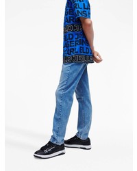 blaues bedrucktes T-Shirt mit einem Rundhalsausschnitt von KARL LAGERFELD JEANS