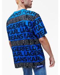 blaues bedrucktes T-Shirt mit einem Rundhalsausschnitt von KARL LAGERFELD JEANS