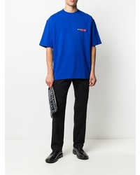 blaues bedrucktes T-Shirt mit einem Rundhalsausschnitt von Balenciaga