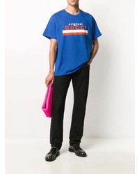 blaues bedrucktes T-Shirt mit einem Rundhalsausschnitt von Gucci