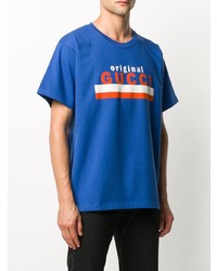 blaues bedrucktes T-Shirt mit einem Rundhalsausschnitt von Gucci