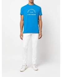 blaues bedrucktes T-Shirt mit einem Rundhalsausschnitt von Karl Lagerfeld