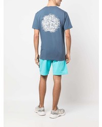 blaues bedrucktes T-Shirt mit einem Rundhalsausschnitt von Stone Island