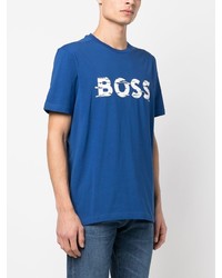 blaues bedrucktes T-Shirt mit einem Rundhalsausschnitt von BOSS