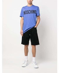 blaues bedrucktes T-Shirt mit einem Rundhalsausschnitt von Moschino