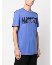 blaues bedrucktes T-Shirt mit einem Rundhalsausschnitt von Moschino