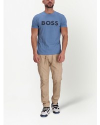 blaues bedrucktes T-Shirt mit einem Rundhalsausschnitt von BOSS