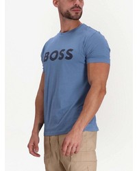 blaues bedrucktes T-Shirt mit einem Rundhalsausschnitt von BOSS