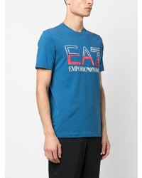 blaues bedrucktes T-Shirt mit einem Rundhalsausschnitt von Ea7 Emporio Armani