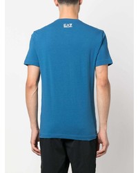 blaues bedrucktes T-Shirt mit einem Rundhalsausschnitt von Ea7 Emporio Armani