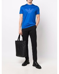 blaues bedrucktes T-Shirt mit einem Rundhalsausschnitt von Emporio Armani