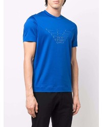 blaues bedrucktes T-Shirt mit einem Rundhalsausschnitt von Emporio Armani