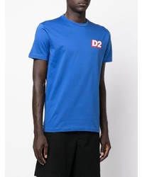 blaues bedrucktes T-Shirt mit einem Rundhalsausschnitt von DSQUARED2