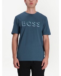 blaues bedrucktes T-Shirt mit einem Rundhalsausschnitt von BOSS