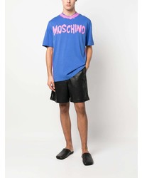 blaues bedrucktes T-Shirt mit einem Rundhalsausschnitt von Moschino