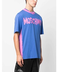 blaues bedrucktes T-Shirt mit einem Rundhalsausschnitt von Moschino