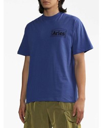 blaues bedrucktes T-Shirt mit einem Rundhalsausschnitt von Aries