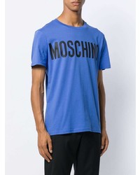 blaues bedrucktes T-Shirt mit einem Rundhalsausschnitt von Moschino