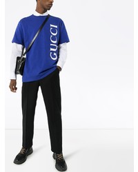 blaues bedrucktes T-Shirt mit einem Rundhalsausschnitt von Gucci