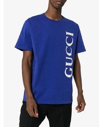 blaues bedrucktes T-Shirt mit einem Rundhalsausschnitt von Gucci