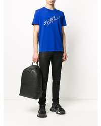 blaues bedrucktes T-Shirt mit einem Rundhalsausschnitt von Just Cavalli