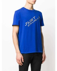 blaues bedrucktes T-Shirt mit einem Rundhalsausschnitt von Just Cavalli