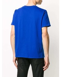 blaues bedrucktes T-Shirt mit einem Rundhalsausschnitt von Just Cavalli