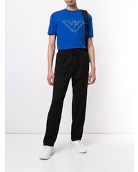 blaues bedrucktes T-Shirt mit einem Rundhalsausschnitt von Emporio Armani