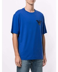 blaues bedrucktes T-Shirt mit einem Rundhalsausschnitt von Emporio Armani